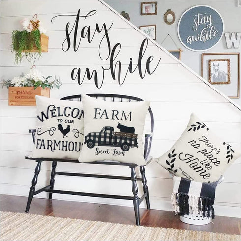 NYDECOR Farmhouse Throw Pillow Covers Quote Pillow Case Cotton Linen Rustic Farm Cushion Cover for Couch Sofa Bed 18x18 Set of 4 Farmhouse Decor Housewarming Gifts